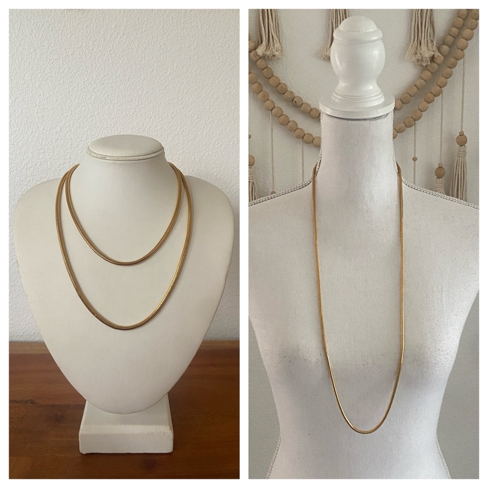 Anne Klein long gold tone necklace snake chain layered look contemporary gift